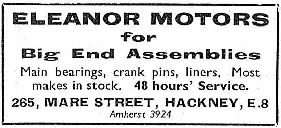 Eleanor Motors. Mare St, Hackney. Motor Cycle Spares. 1947 Advert