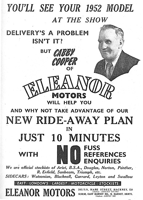 Eleanor Motors  Motor Cycle Sales & Parts Stockists 1951         
