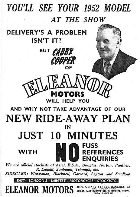 Eleanor Motors Motor Cycle Sales Hackney. Cabby Cooper           