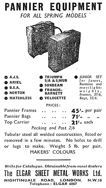 Elgar Spring Frame Motor Cycle Panniers 1957                     