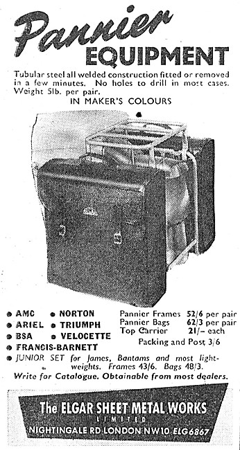 Elgar Motor Cycle Panniers 1960 Advert                           