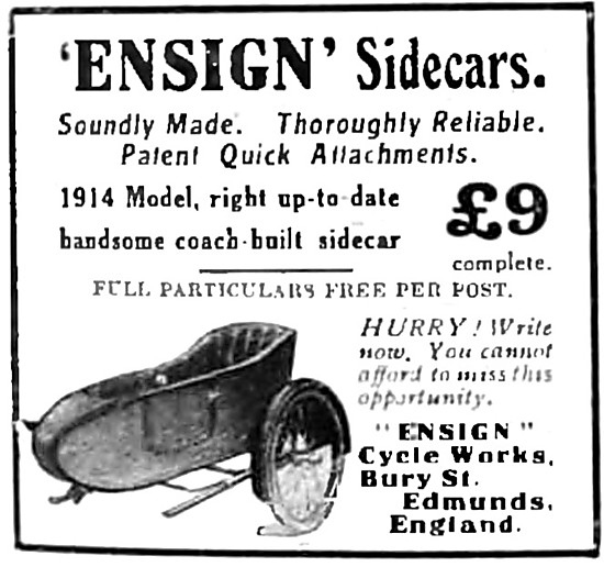 The 1914 Range Of Ensign Motor Cycle Sidecars                    
