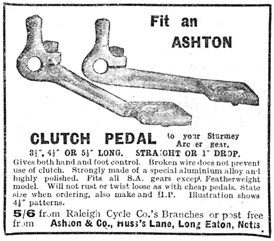 1925 Ashton Motorcycle Clutch Pedal Conversions                  