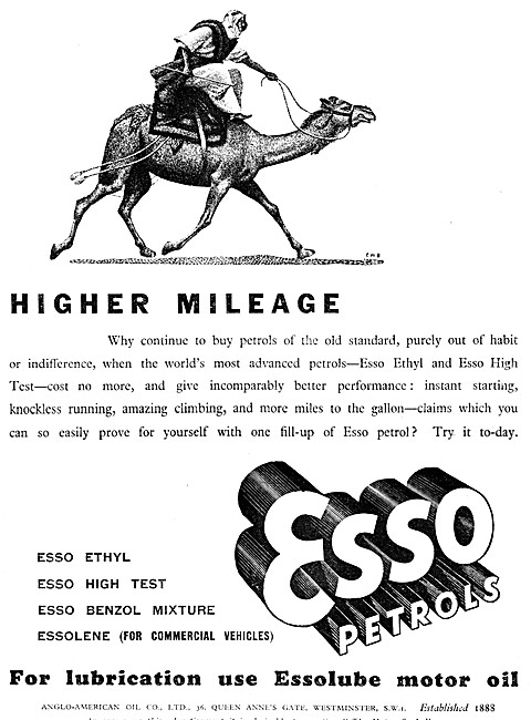 Esso Ethyl Petrol - Esso High Test - Esso Benzol - Essolene 1936 