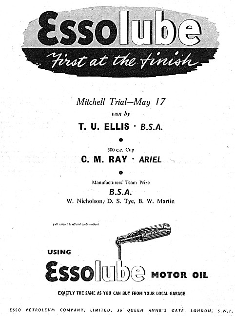 1952 Essolube Motor Oil Advert                                   