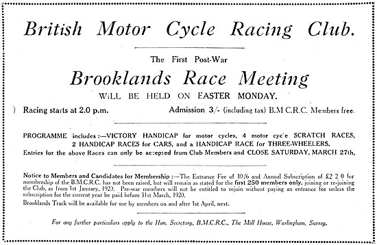 British Motor Cycle Racing Club Brooklands Easter Monday 1920    