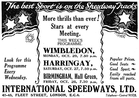 Speedway At Wimbledon & Haringay October 1928                    