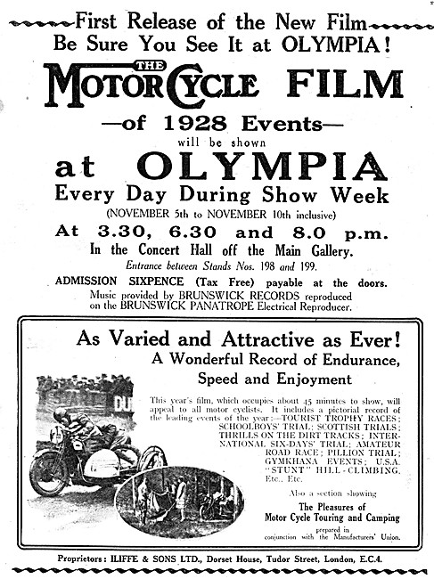 The Motor Cycle Film Of 1928 Events Showing At Olympia           