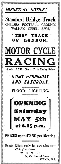 Stamford Bridge Speedway Cinder Track 1928 Events                