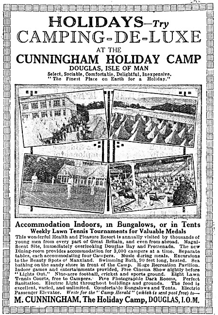 Cunningham Holiday Camp Douglas Isle Of Man TT 1929 Advert       