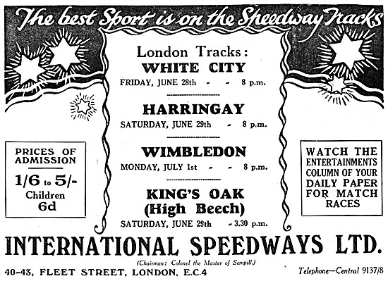 International Speedway Venues & Dates June 1929 Fixtures         