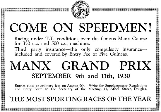 Manx Grand Prix 1930 Applications For Entrants                   