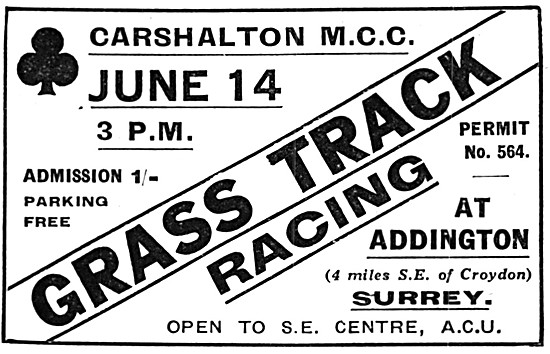 Carshalton M.C.C Grass Track Racing At Addington June 1931       