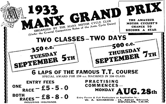 1933 Manx Grand Prix August 28th 1933                            