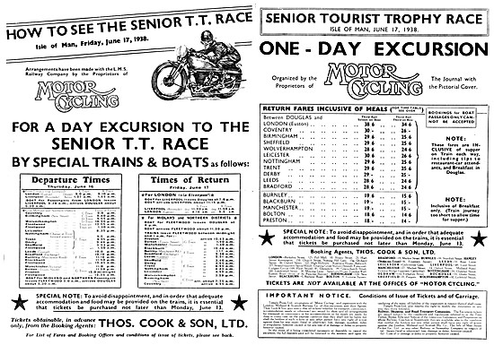 Motor Cycling 1938 T.T. Races Excursion - Thomas Cook TT Travel  