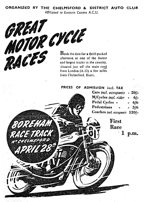 Boreham Race Track Motorcycle Racing April 1951                  