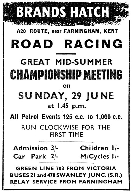 Brands Hatch Motorcycle Road Racing June 1952                    
