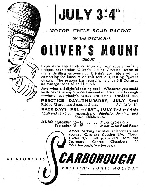 Road Racing At Olivers Mount Scarborough July 3rd & 4th 1953     