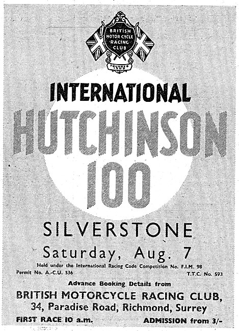 Hutchinson 100 Motor Cycle Races Silverstone August 7th 1954     