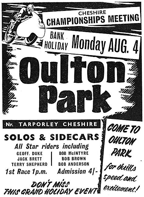 Oulton Park Motor Cycle Racing Event Advert August 1958          