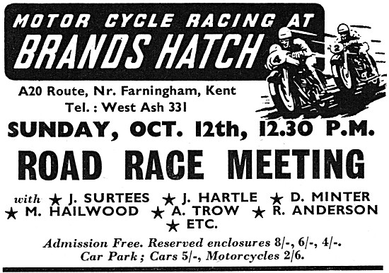 Brands Hatch Motor Cycle Racing Event Advert October 1958        