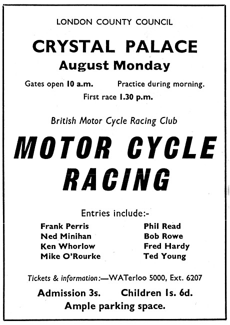 Crystal Palace Motor Cycle Racing August Bank Holiday 1960       