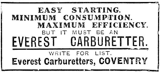 Everest Carburettors - Everest Carburetters 1915                 