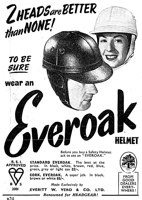 1954 Everoak Motor Cycle Safety Helmets                          