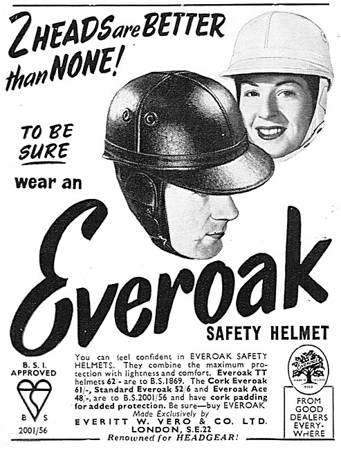 Everoak Motor Cycle Helmets 1957 Advert                          