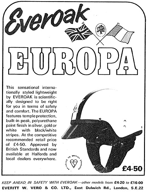 Everoak Europa Motor Cycle Helmet 1972 Pattern                   