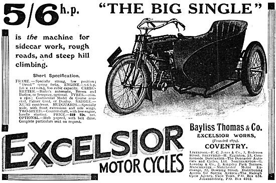 Excelsior 5/6 hp Big Single Sidecar Machine                      