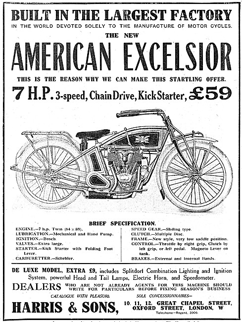 1914 American Excelsior 7 hp V Twin Motor Cycle                  