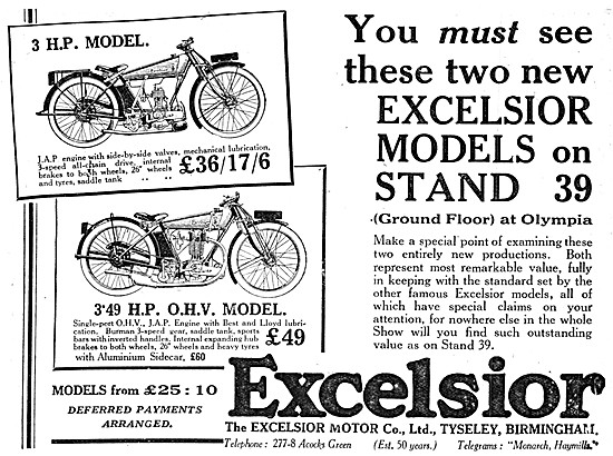 Excelsior Motor Cycles 1925 Models                               