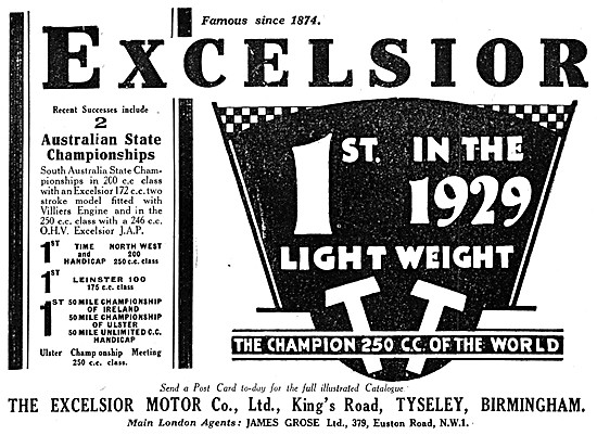Excelsior Motor Cycles 1930 Advert                               