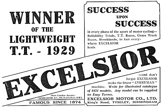 Excelsior Motor Cycles 1931 Advert                               