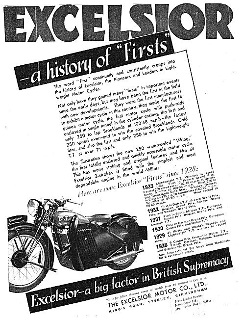 1934 Excelsior Viking Water-Cooled Motor Cycle                   