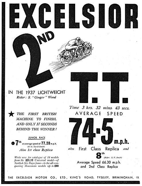 Excelsior Motor Cycles 1937 Advert                               