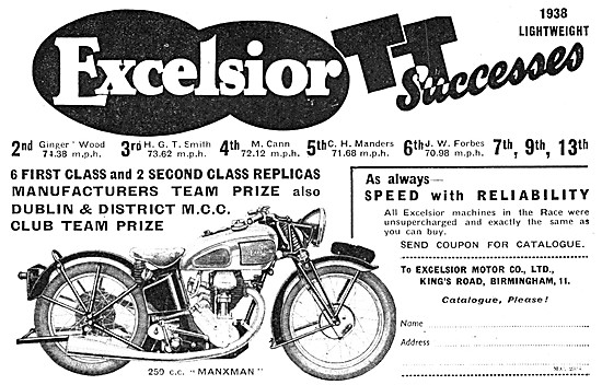 1938 Excelsior Manxman Motor Cycle Advert                        