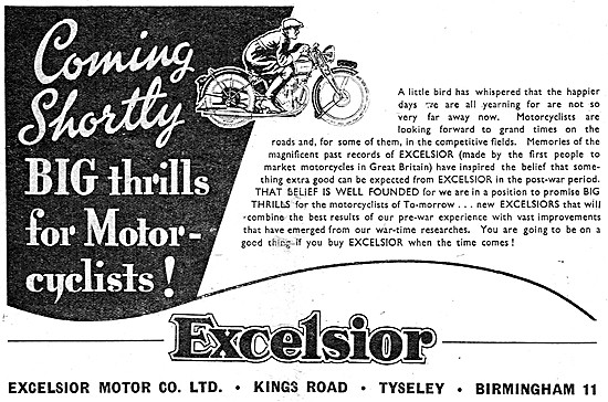 1944 Excelsior Motor Cycle Advert                                