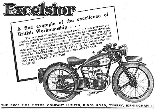 Excelsior Universal 125cc Motor Cycle 1946 Advert                