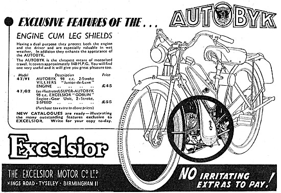 Excelsior Autobuk Features 1947 Advert                           