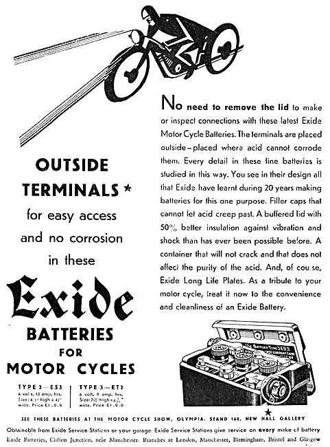 Exide Motorcycle Batteries 1930                                  