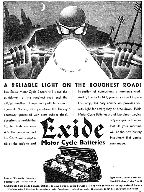 Exide Motor Cycle Batteries 1931 Advert                          