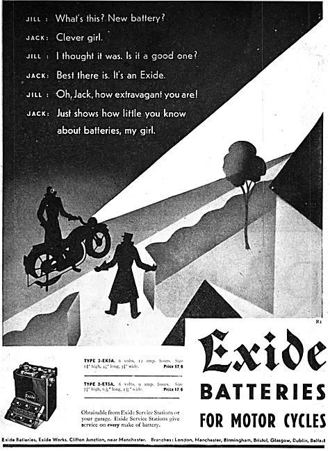 Exide Motorcycle Batteries Advert 1933                           