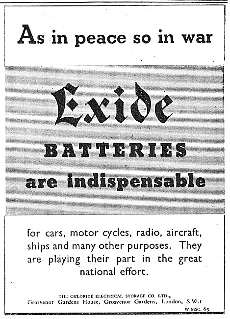 Exide Motor Cycle Batteries 1943                                 
