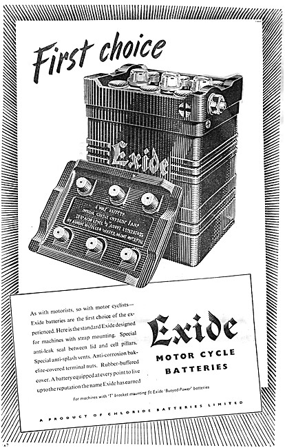 Exide Motor Cycle Batteries 1950                                 