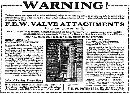 F.E.W. Motor Cycle Engine Valve Attachments                      