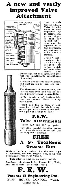F.E.W. Valve Attachments - FEW Graphite Grease Gun  1929 Advert  