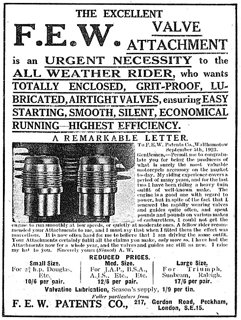 F.E.W. Patent Valve Attachments                                  