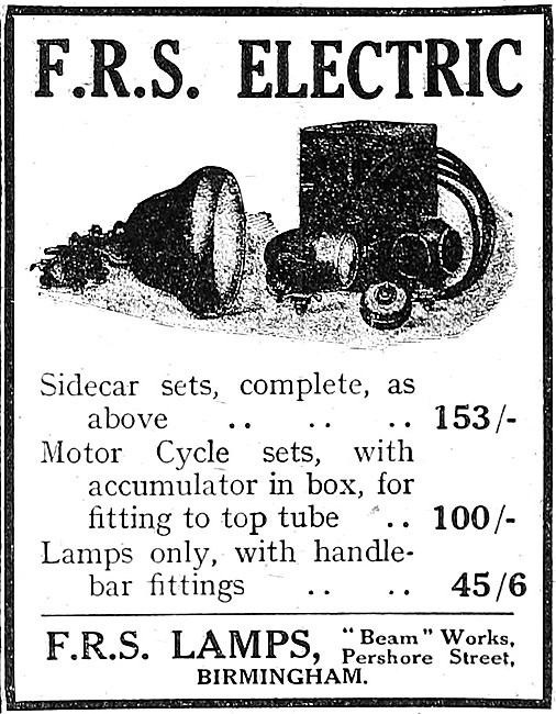 FRS Electric Lights For Motor Cycles 1918                        